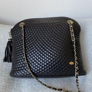 Bally Quilted Lambskin Soft Leather Chain Bag Dark Brown Vintage Handbag